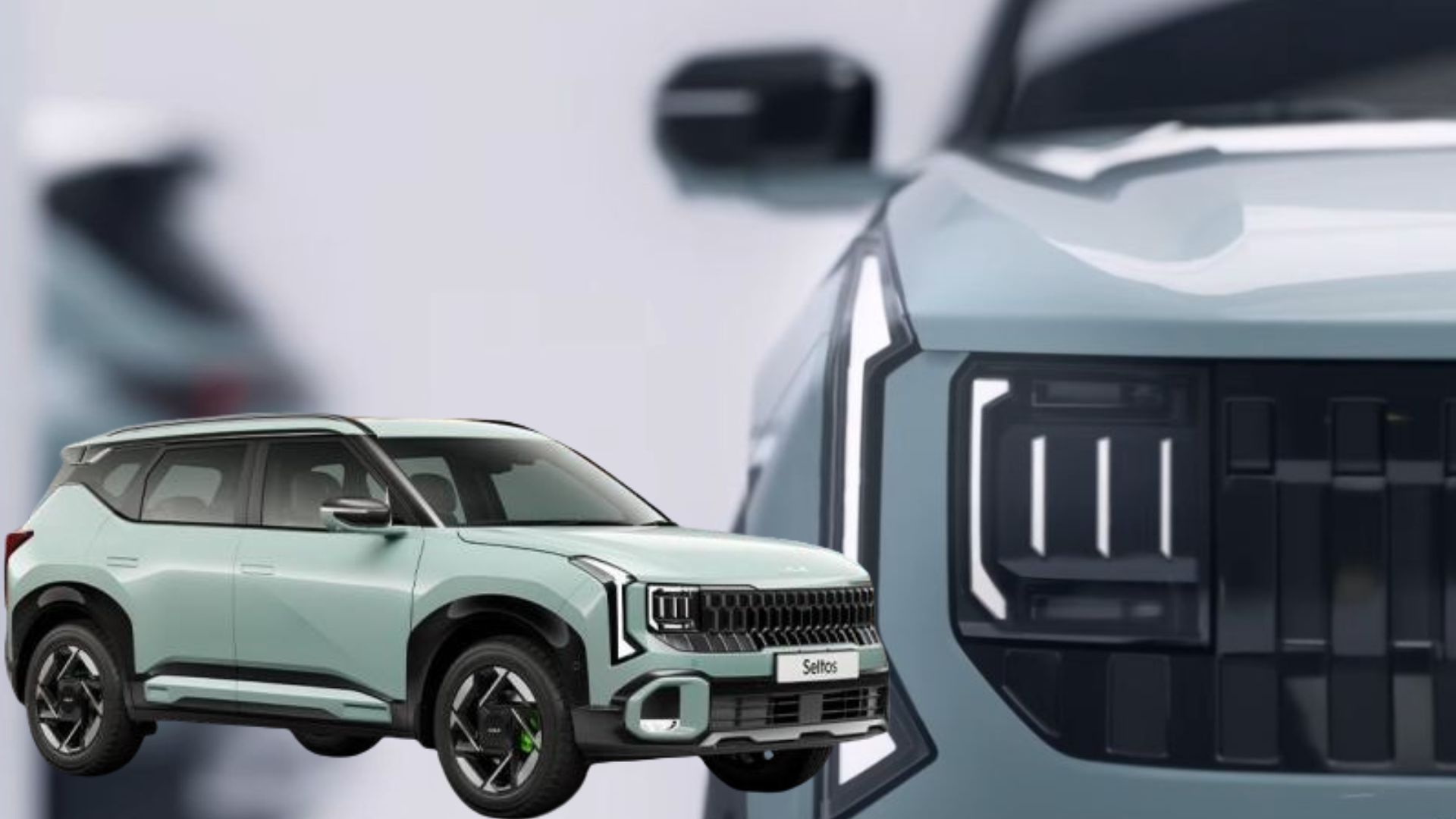 Next-generation Kia Seltos 2026 in a light pastel green color with futuristic LED headlights and redesigned front fascia.